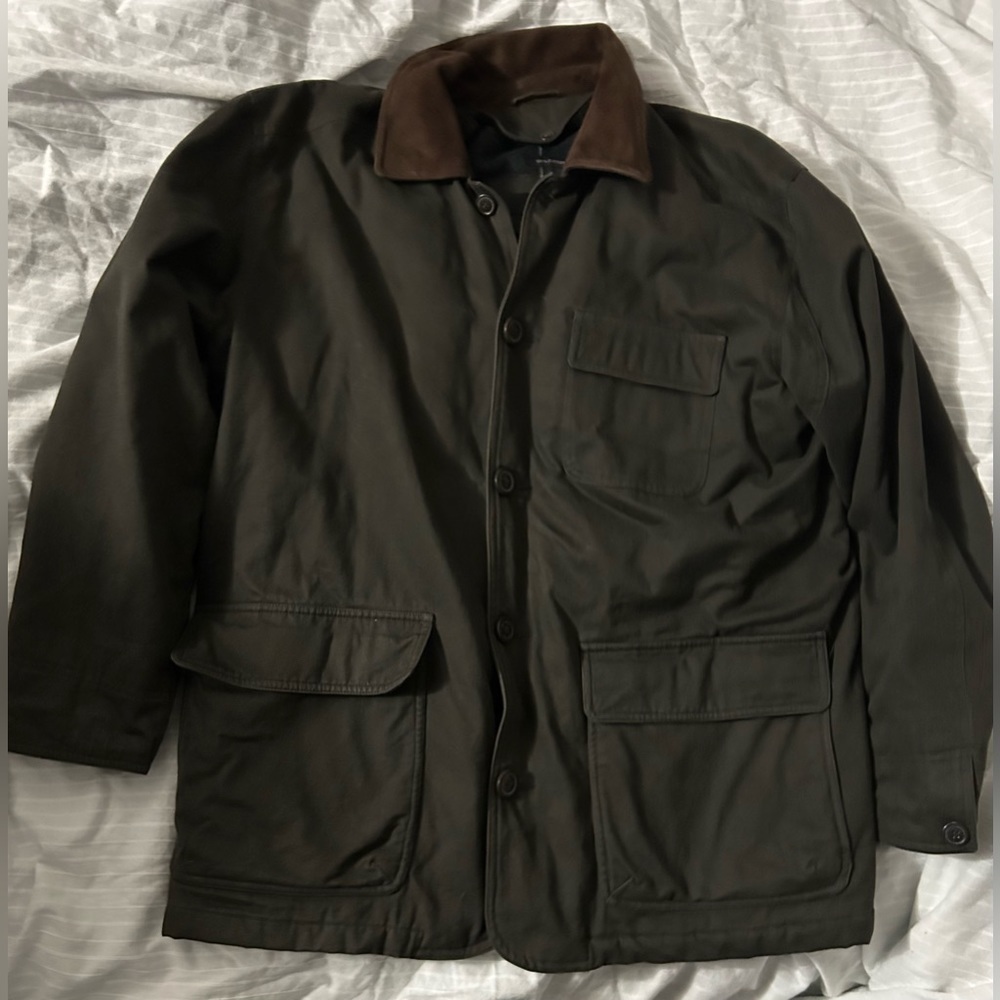 CLAIBORNE OUTERWEAR LINED JACKET LEATHER COLLAR 100% COTTON SIZE L